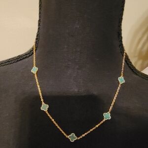 Gold and Green Clover Pendant Necklace